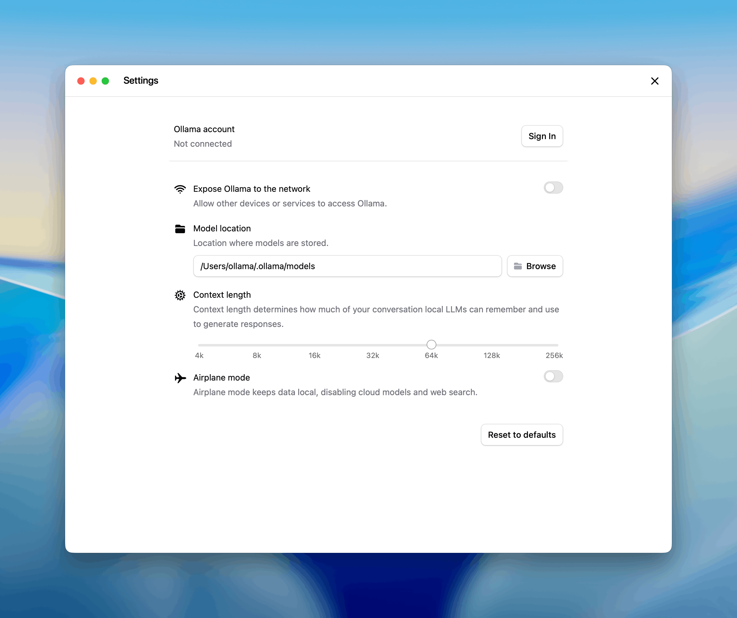 Context length settings