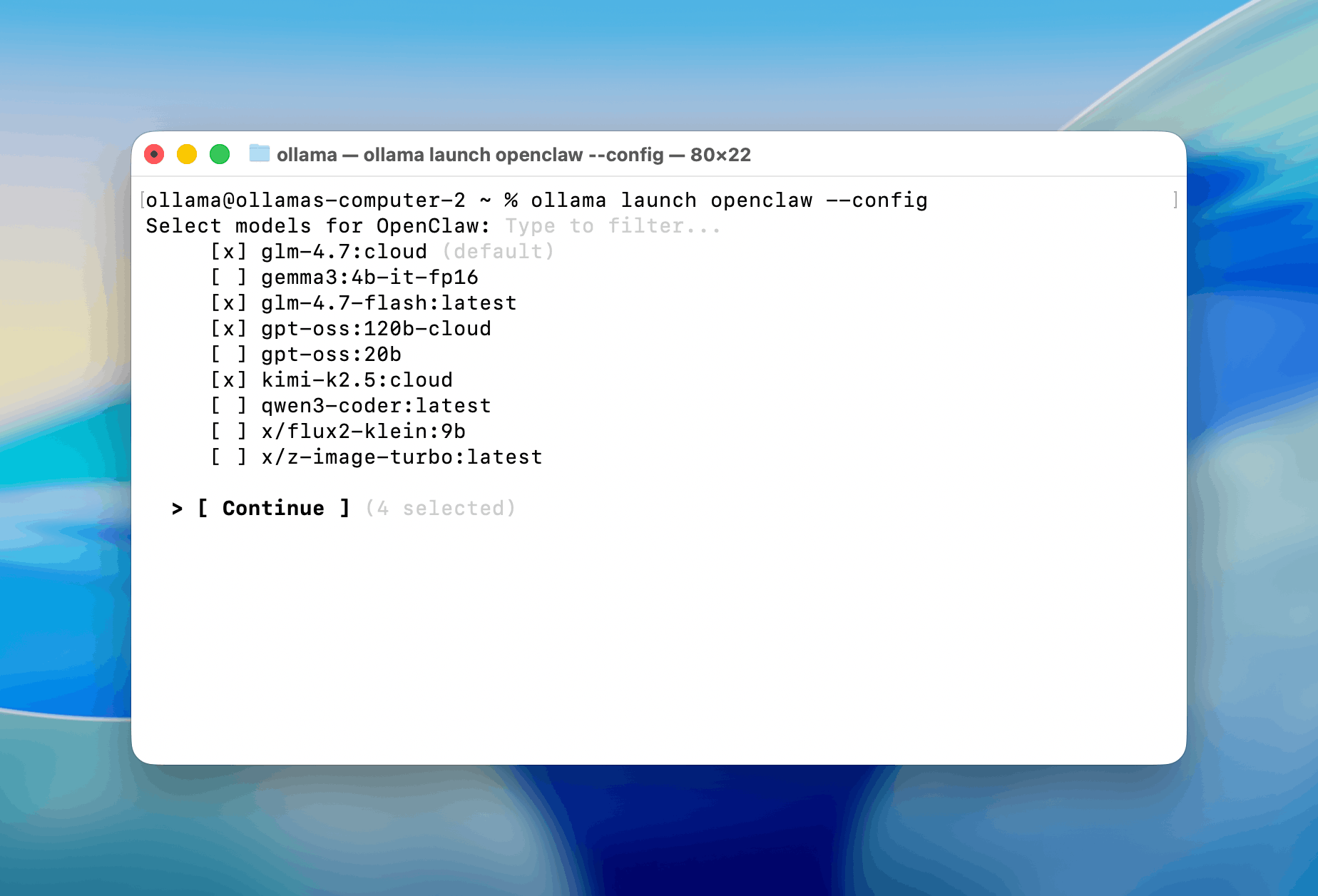 OpenClaw ollama launch configuration page