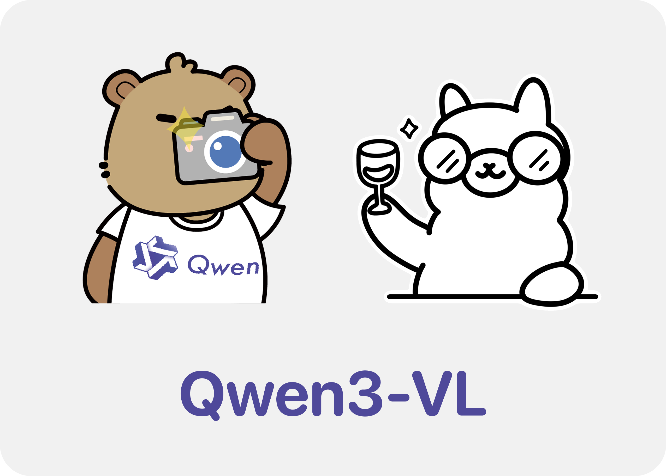 An illustration Qwen capybara taking a picture of Ollama drinking water out of a fancy wine glass.